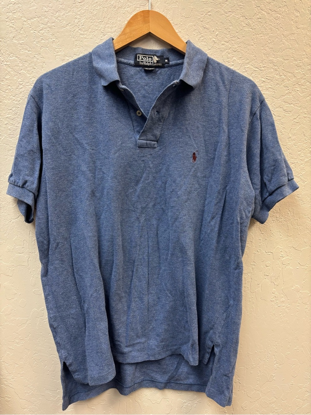 Polo Ralph Lauren Polo Shirt Mens Med Blue Cotton Polo Short Sleeve Vintage
